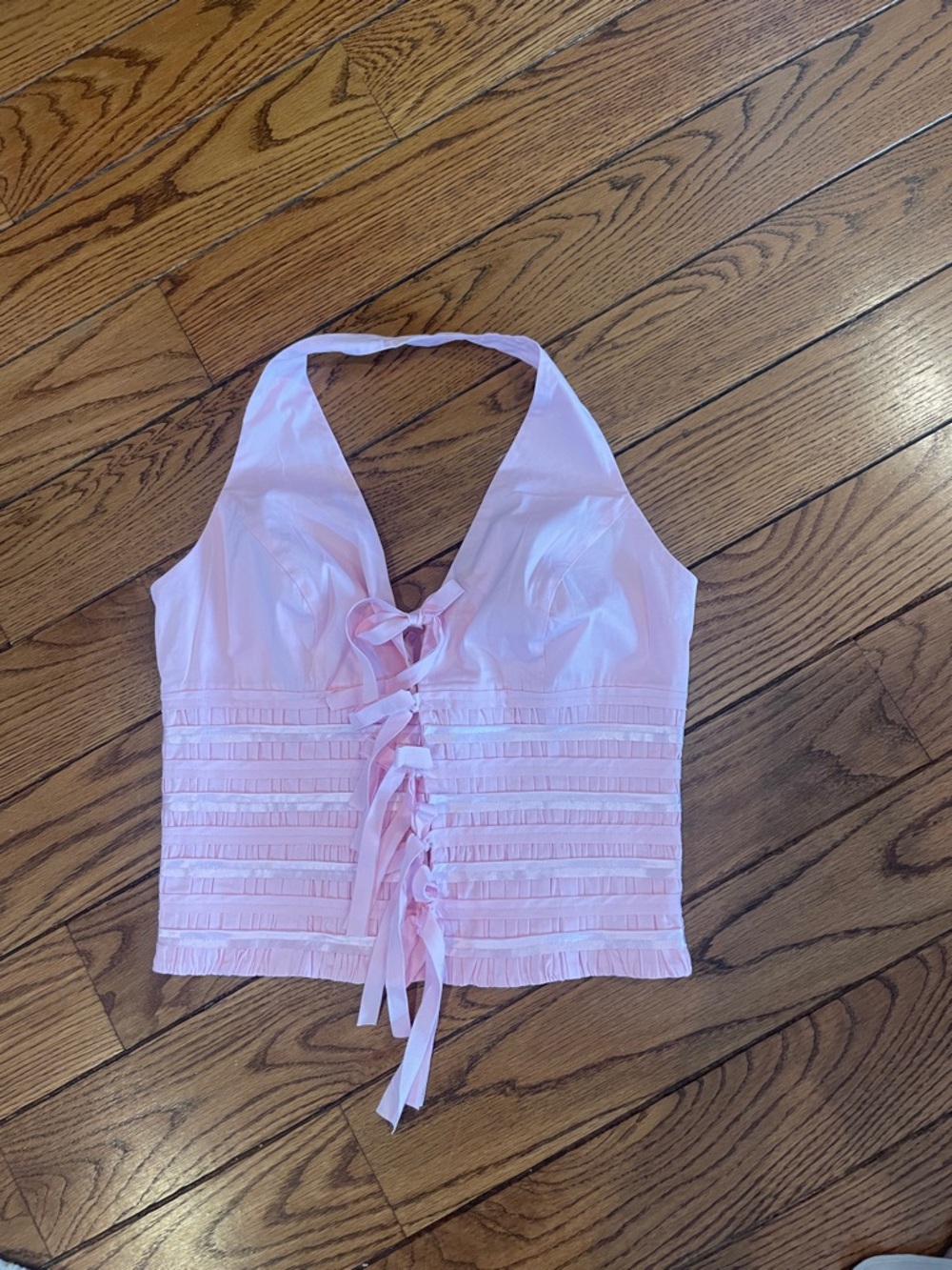 INC International Concepts Pastel Pink Halter Top with Lace-Up Detail